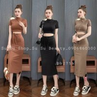 SET BỘ ĐI CHƠI, SET 2 MÓN ÁO CROPTOP CỔ LỌ TAY NGẮN PHỐI CHÂN VÁY BÚT CHÌ CỰC XINH