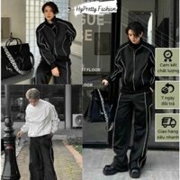 Sét bộ đi phượt áo khoác dù kèm quần jogger line phối trắng form rộng unisex HYPRETTY02