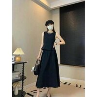Set bộ đồ 2 chi tiết áo sát nách phối chân váy chữ A dáng dài lỡ, Set bộ đồ áo ba lỗ chiết eo phối chân váy dài sang chả