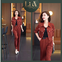 Set Bộ Đồ 3 Món Công Sở Áo Khoác Lửng Áo Dây Quần Ống Rộng Phối Thắt Lưng Set Thiết Kế Phong Cách