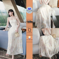 Set bộ đồ áo 2 dây chun ngực chiết eo dáng xoè, Set đồ nữ áo cúp ngực phối chán váy bồng dáng dài thanh lịch Hàn Quốc