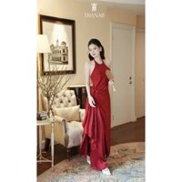 Set bộ đồ áo cổ yếm thắt eo dáng dài mix quần ống suông, Set bộ đồ áo dài cổ yến chiết eo phối quần dài ống suông sang c