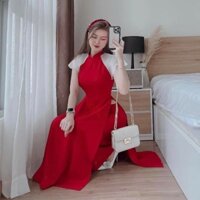 SET BỘ ĐỒ ÁO DÀI XẺ TÀ 2 BÊN PHỐI TAY KIỂU ĐỎ KÈM QUẦN DÀI ỐNG RỘNG