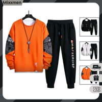 Set Bộ Đồ Áo Nỉ Dài Tay Cổ Tròn Tay Áo Phối Họa Tiết Kèm Quần Jogger Bo Gấu Thời Trang Mixxmen TOP 281 + QUAN 069