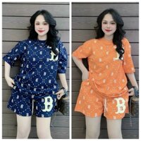 Set bộ đồ áo thun quần đùi MLB xuất phông cotton nỉ da cá sang xịn mịn