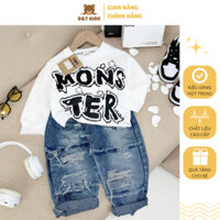 Set bộ đồ bé gái gồm áo thun và quần jean rách dáng bụi, kiểu dáng Hàn Quốc bé trai 9-24kg MONTER | D&T KIDS