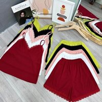 Set Bộ Đồ Bigsize Áo Hai Dây Dáng Ngắn Kèm Quần Đùi Thun Vải Gân Tăm Thời Trang Trơn G124