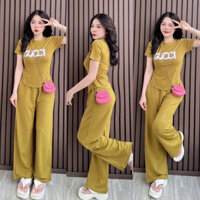 SÉT BỘ ,ĐỒ BỘ NỮ QUẦN DÀI ỐNG RỘNG CHỮ GC QUẦN DÀI ỐNG RỘNG CÓ TÚI QUẦN CHẤT LIỆU THUN TAM  LẠNH ĐỒ BỘ_  PUSAM SHOP