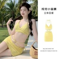 Set bộ đồ bơi bikini 3 chi tiết thiết kế hoa in nổi phong cách sexy gợi cảm KUNKUN BKN51
