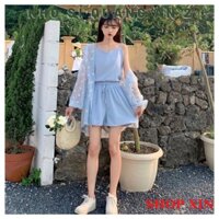 Sét bộ đồ đũi nữ kèm áo sơ mi hoa cúc đi du lịch biên siêu sang chảnh