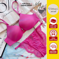 Set Bộ Đồ Lót Màu Hồng, Áo Lót Victoria’s Secret Cup Chéo Trơn, Nâng Ngực Mút Nhẹ, Quần Siêu Bền Đẹp
