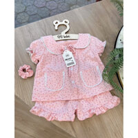 Set Bộ Đồ Ngủ Cho Bé Gái Màu Hồng Hoa Nhí Viền Ren Phong Cách Tiểu Thư