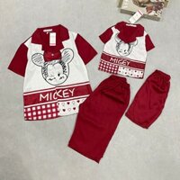 Set bộ đồ ngủ đôi mẹ và bé, chất lụa xước,HÌNH MICKEY KẺ ĐỎ