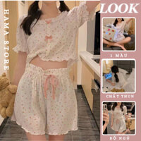 Set bộ đồ ngủ mặc nhà áo croptop phối quần short chất thun mát phong cách Hàn Quốc-BNN57