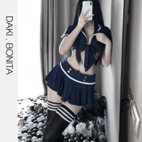 Set bộ đồ ngủ thun sexy DK194 cosplay nữ cảnh sát gồm áo ngắn và chân váy xếp ly