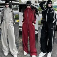 Set Bộ Đồ Nỉ Nữ Áo Khoác Kéo Quần Ống Xuông Họa Tiết Chữ S – Htm Fashion