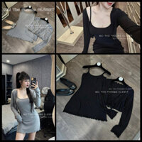 Set Bộ Đồ Nữ 2 Món Kiểu Nữ 2 Dây Áo Thun Dài Tay Váy Ôm BODY Chất Cotton 45-58kg mẫu DAM2DAYBODY.PT238