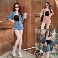Set bộ đồ nữ 3 món kaki & jeans phong cách nữ trẻ trung, cá tính với áo croptop phối quần short diện đi chơi, đi phố