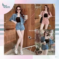 Set bộ đồ nữ 3 món kaki & jeans phong cách nữ trẻ trung, cá tính với áo croptop phối quần short diện đi chơi đi phố AT61