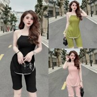 Set bộ đồ nữ áo 2 dây vạt bầu mix quần lửng với tôn 3 màu xinh xắn, dành cho các nàng diện đi chơi