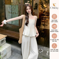 Set Bộ Đồ Nữ Áo 2S Cúp Ngực Dáng Xòe Phối Quần Suông Dáng Dài Tone Màu Basic Pastel Vintage Dạo Phố Sang Xịn
