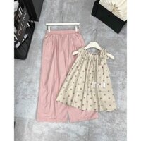 Set Bộ Đồ Nữ Áo Ba Lỗ Chấm Bi Cổ Chun Nơ Mix Quần Suông Ống Rộng Màu Hồng Dáng Dài Set Đồ Nữ Sang Chảnh Áo Sát Nách