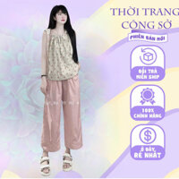 Set Bộ Đồ Nữ Áo Ba Lỗ Chấm Bi Cổ Chun Nơ Mix Quần Suông Ống Rộng Màu Hồng Dáng Dài Set Đồ Nữ Sang Chảnh Áo Sát Nách