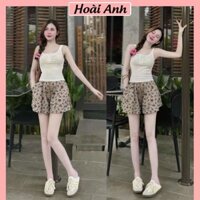 Set Bộ Đồ Nữ Áo Ba Lỗ Croptop 2 Dây Cúc Ngực Ôm Body Mix Quần Sooc Đùi Mickey Ống Rộng Freesize