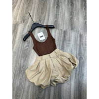 Set bộ đồ nữ áo body phối váy nâu bồng siu đẹp