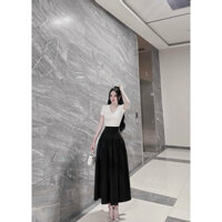 Set bộ đồ nữ áo body tăm lạnh mix chân váy dáng dài xòe với 2 tone màu basic style thanh lịch diện đi chơi,hoặc đi tiệc