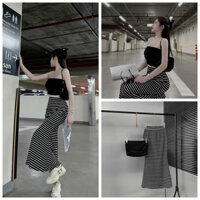 Set Bộ Đồ Nữ Áo Croptop Áo Ống Cotton Chân Váy Đuôi Cá Suông Dáng Dài Freesize Mẫu AOQUAYDENCVAYKE. D72