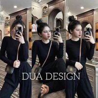 Set Bộ Đồ Nữ Áo Croptop Áo Kiểu Nữ Dài Tay Mix Quần Suông Ống Rộng Tăm Zip 40-70kg mẫu SETBUMĐENKAB. D315