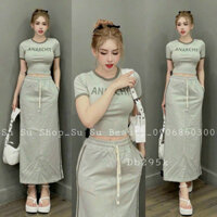 Set bộ đồ nữ áo croptop mix chân váy suông phối viền hot trend xinh xắn dành cho các nàng.
