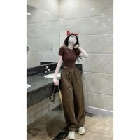 Set Bộ Đồ Nữ Áo Croptop Ngắn Tay Mix Quần Suông Thụng Freesize