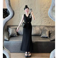 Set bộ đồ nữ áo croptop ngắn tay cổ chữ V mix chân váy dáng dài xòe đuôi cá với 2 tone màu sang chảnh, siêu xinh