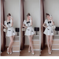 Set bộ đồ nữ áo croptop phối viền đính nơ xinh xắn mix chân váy xếp ly công chúa dành cho các cho các nàng thơ