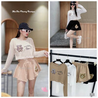 Set Bộ Đồ Nữ Áo Croptop Tay Dài Mix Quần Sooc Đùi Quần Váy 2 Lớp Freesize Mẫu GAU2MAUDAPNOI. TP113