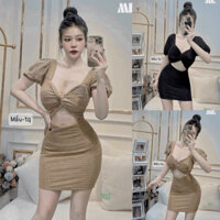 Set bộ đồ nữ áo croptop xoắn ngưc mix chân váy body form ngắn với 2 tone màu sang chảnh, xinh xắn