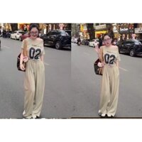 Set bộ đồ nữ áo dáng crt phối quần ống suông, set bộ đồ nữ hoạ tiết số 02 dáng ngắn phối quần ống rộng basic