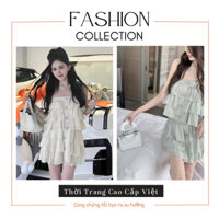Set Bộ Đồ Nữ Áo Kiểu Bèo Tầng 2 Dây Dập Sọc Mix Chân Váy Tầng Hàng chuẩn loại 1