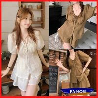 Set bộ đồ nữ áo kiểu nữ dáng bèo tiểu thư phối chân váy xòe xinh xắn B815