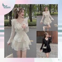 Set bộ đồ nữ áo kiểu tay dài phối bèo tơ cánh tiên phối chân váy xòe xinh xắn với 3 tone màu nhẹ nhàng, tôn da AT133