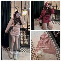 Set Bộ Đồ Nữ Áo Nỉ Áo Kiểu Nữ Có Mũ Dài Tay Chun Gấu Chân Váy Nỉ Cá Tính 40-70kg mẫu SETNIMICKEYDOHONGKTRANG. D426
