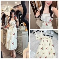 Set Bộ Đồ Nữ Áo Nữ 2s Hai Dây Chân Váy Suông Dáng Dài Vải Thô Hàn Freesize Mẫu HOATHEU2STUINGUC. D67