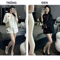 Set Bộ Đồ Nữ Áo Phông Thêu Trái Tim Đỏ Dáng Lỡ Mix Quần Sooc Đùi Cạp Chun Freesize 2 Màu Đen Trắng Trẻ Trung Năng Động