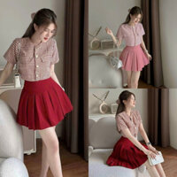 Set bộ đồ nữ áo sọc caro mix chân váy tiểu thư duyên dáng thanh lịch dành cho nàng thời trang nữ MOON