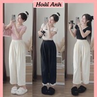 Set Bộ Đồ Nữ Áo Tăm Lông Thỏ Ôm Body Viền Cổ Ren Đính Nơ Nổi Mix Quần Suông Nilen Ống Rộng Freesize