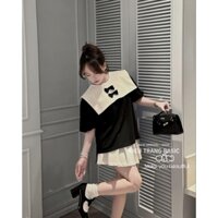 Set bộ đồ nữ áo thủy thủ ngắn tay nơ cổ mix chân váy xếp ly có lót quần dáng tiểu thư siêu xinh