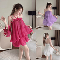 Set bộ đồ nữ áo voan cổ yếm dập ly bèo mix quần ống rộng xinh xắn, tôn da dành cho các nàng diện đi biển siêu xinh
