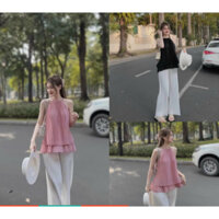 Sét bộ đồ nữ áo yếm dập ly sang chảnh xinh xắn tôn da mix quần tôn dáng quý phái trẻ trung dự tiệc, đi chơi